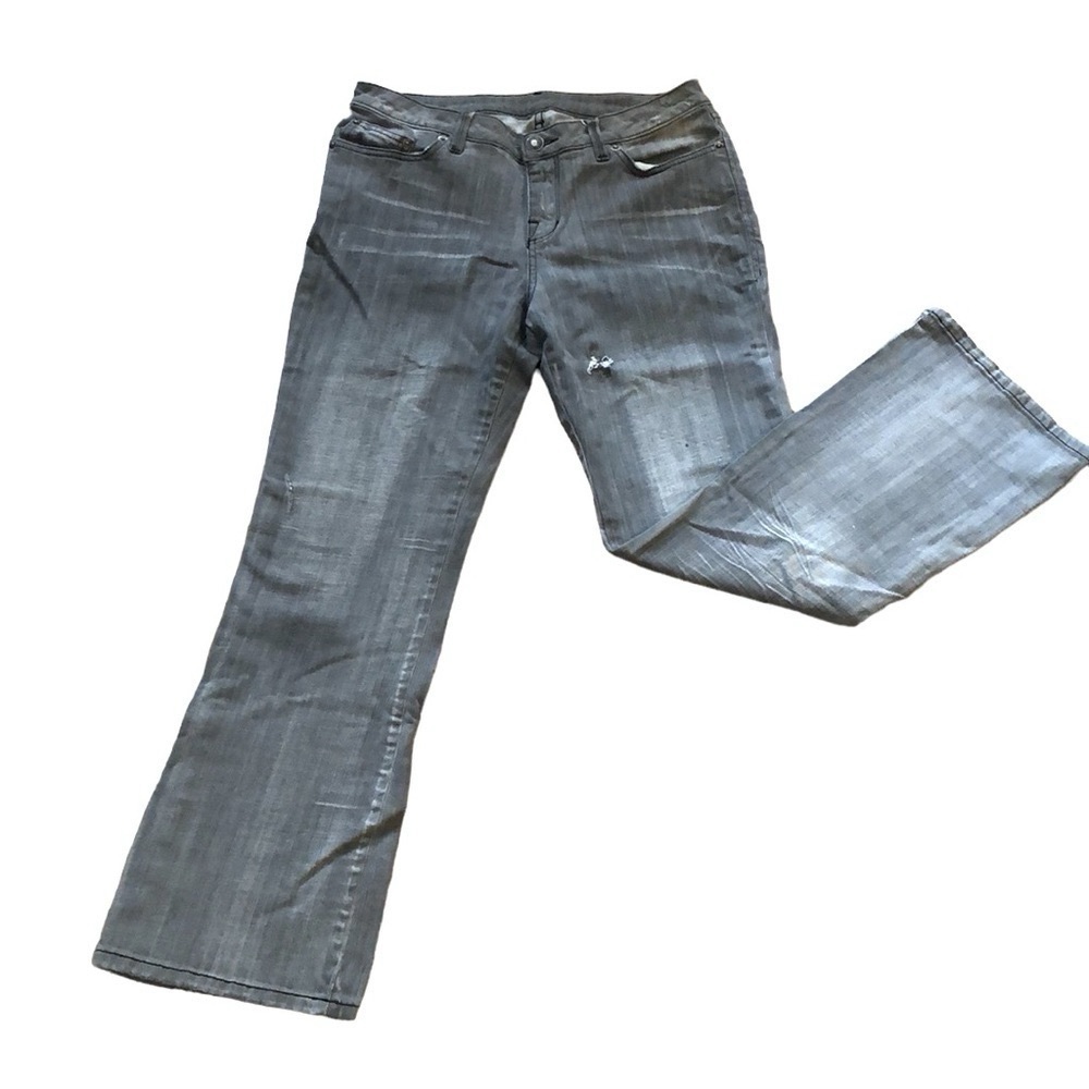 LONDON JEANS FIVE POCKET DISTRESSED STRAIGHT LEG JEANS GRAY SIZE 10